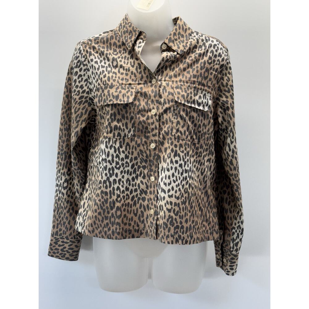 Chico's Button-Down Tunic Animal Print Pockets Modal Blend Long Sleeve Women’s 0